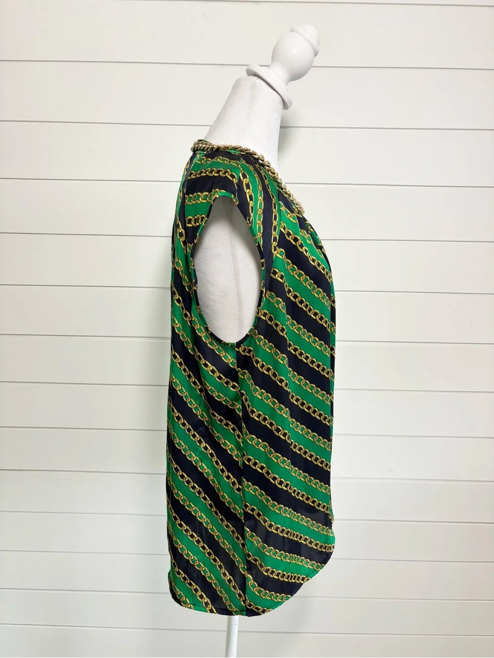 Michael Michael Chain Neck Sleeveless Blouse Green Black Gold Size L